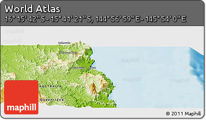Physical Panoramic Map of the Area around 15° 58' 32" S, 145° 25' 30" E