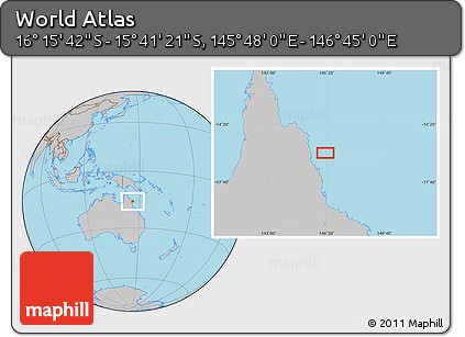 Gray Location Map of the Area around 15° 58' 32" S, 146° 16' 30" E