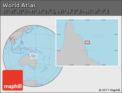 Gray Location Map of the Area around 15° 58' 32" S, 146° 16' 30" E