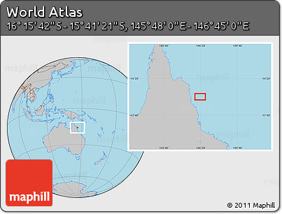Gray Location Map of the Area around 15° 58' 32" S, 146° 16' 30" E