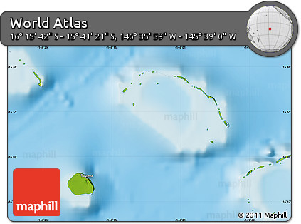 Physical Map of the Area around 15° 58' 32" S, 146° 7' 30" W