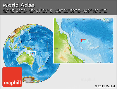 Physical Location Map of the Area around 15° 58' 32" S, 148° 49' 29" E