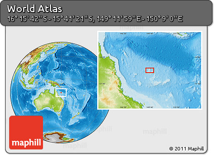 Physical Location Map of the Area around 15° 58' 32" S, 149° 40' 30" E