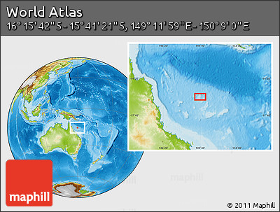 Physical Location Map of the Area around 15° 58' 32" S, 149° 40' 30" E