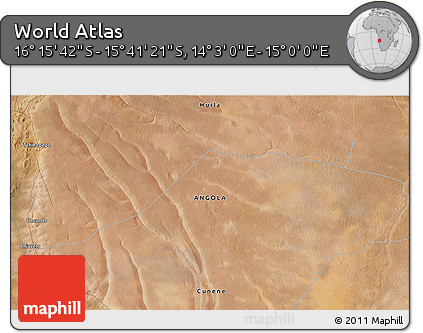 Satellite 3D Map of the Area around 15° 58' 32" S, 14° 31' 30" E