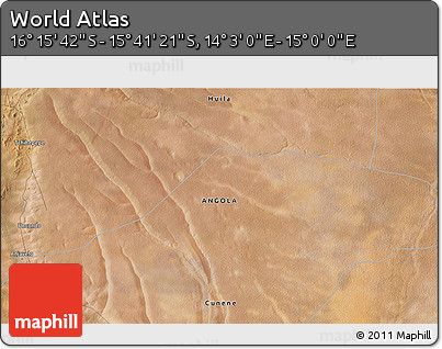 Satellite 3D Map of the Area around 15° 58' 32" S, 14° 31' 30" E