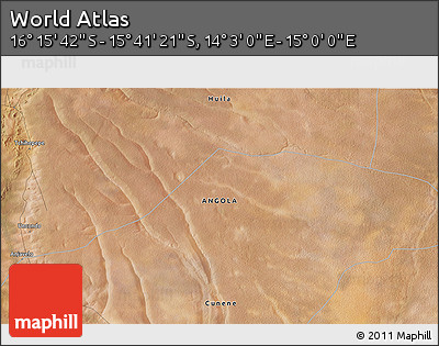 Satellite 3D Map of the Area around 15° 58' 32" S, 14° 31' 30" E
