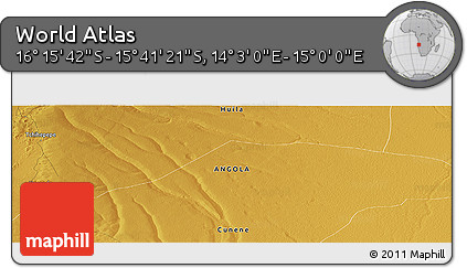 Physical Panoramic Map of the Area around 15° 58' 32" S, 14° 31' 30" E