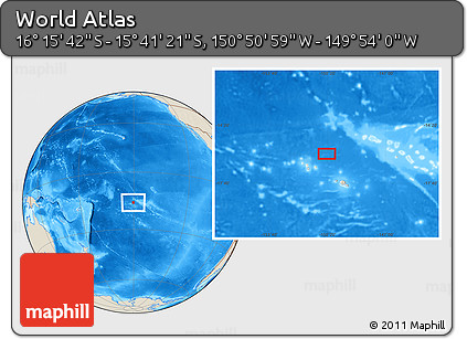 Shaded Relief Location Map of the Area around 15° 58' 32" S, 150° 22' 30" W