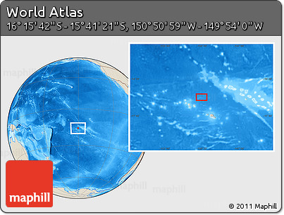 Shaded Relief Location Map of the Area around 15° 58' 32" S, 150° 22' 30" W