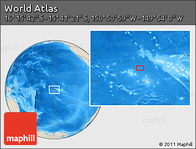 Shaded Relief Location Map of the Area around 15° 58' 32" S, 150° 22' 30" W