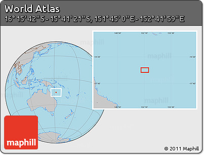 Gray Location Map of the Area around 15° 58' 32" S, 152° 13' 29" E