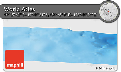 Physical Panoramic Map of the Area around 15° 58' 32" S, 152° 13' 29" E