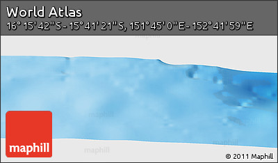 Physical Panoramic Map of the Area around 15° 58' 32" S, 152° 13' 29" E
