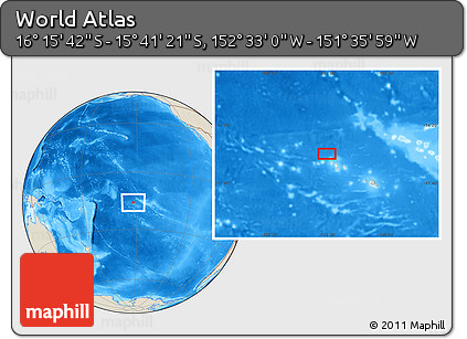 Shaded Relief Location Map of the Area around 15° 58' 32" S, 152° 4' 29" W