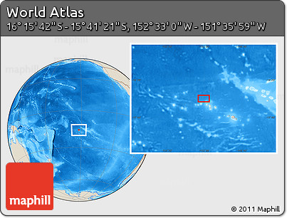 Shaded Relief Location Map of the Area around 15° 58' 32" S, 152° 4' 29" W