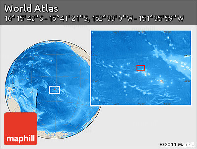Shaded Relief Location Map of the Area around 15° 58' 32" S, 152° 4' 29" W