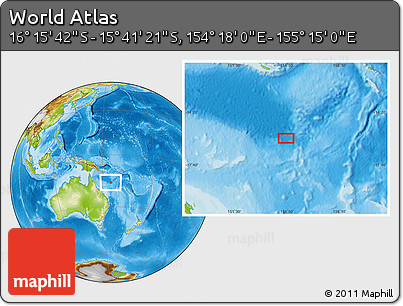 Physical Location Map of the Area around 15° 58' 32" S, 154° 46' 30" E