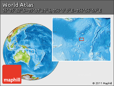Physical Location Map of the Area around 15° 58' 32" S, 156° 28' 29" E