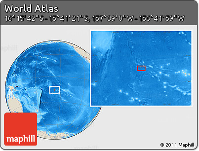 Shaded Relief Location Map of the Area around 15° 58' 32" S, 157° 10' 30" W