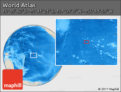 Shaded Relief Location Map of the Area around 15° 58' 32" S, 157° 10' 30" W