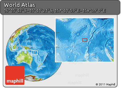 Physical Location Map of the Area around 15° 58' 32" S, 158° 10' 30" E