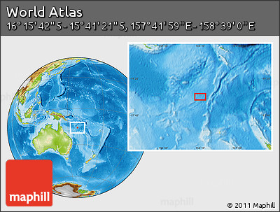 Physical Location Map of the Area around 15° 58' 32" S, 158° 10' 30" E