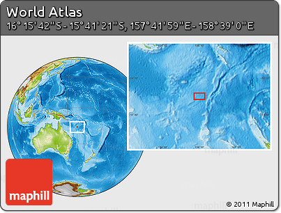 Physical Location Map of the Area around 15° 58' 32" S, 158° 10' 30" E