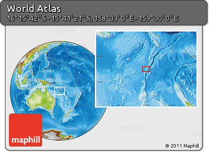 Physical Location Map of the Area around 15° 58' 32" S, 159° 1' 30" E