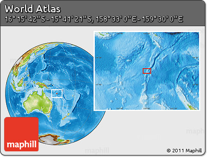 Physical Location Map of the Area around 15° 58' 32" S, 159° 1' 30" E