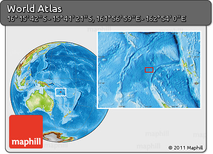 Physical Location Map of the Area around 15° 58' 32" S, 162° 25' 30" E