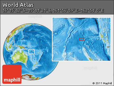 Physical Location Map of the Area around 15° 58' 32" S, 162° 25' 30" E