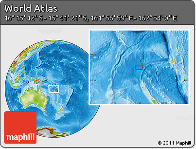 Physical Location Map of the Area around 15° 58' 32" S, 162° 25' 30" E