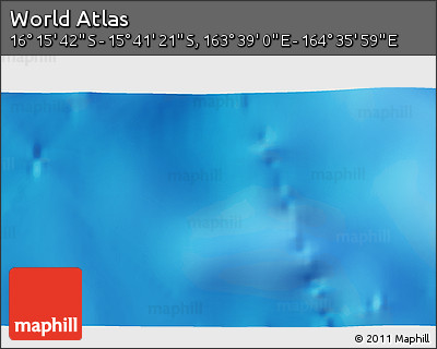 Shaded Relief 3D Map of the Area around 15° 58' 32" S, 164° 7' 30" E
