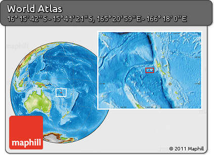Physical Location Map of the Area around 15° 58' 32" S, 165° 49' 29" E