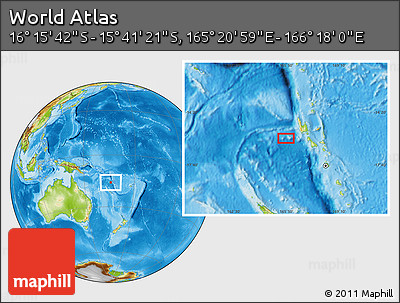 Physical Location Map of the Area around 15° 58' 32" S, 165° 49' 29" E