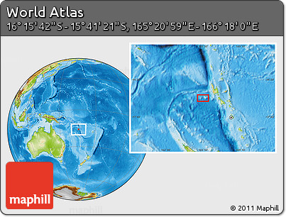 Physical Location Map of the Area around 15° 58' 32" S, 165° 49' 29" E