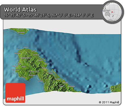 Satellite 3D Map of the Area around 15° 58' 32" S, 167° 31' 30" E