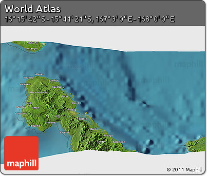 Satellite 3D Map of the Area around 15° 58' 32" S, 167° 31' 30" E
