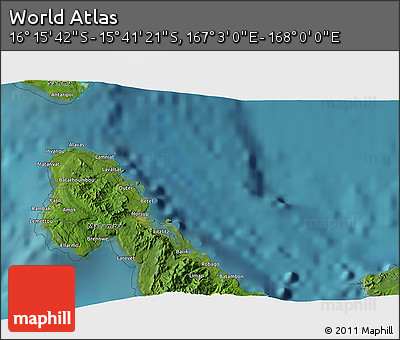 Satellite 3D Map of the Area around 15° 58' 32" S, 167° 31' 30" E