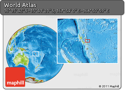 Physical Location Map of the Area around 15° 58' 32" S, 168° 22' 30" E