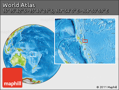 Physical Location Map of the Area around 15° 58' 32" S, 168° 22' 30" E