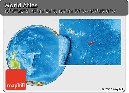 Physical Location Map of the Area around 15° 58' 32" S, 168° 13' 29" W
