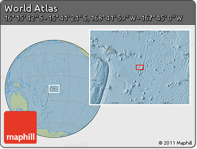 Savanna Style Location Map of the Area around 15° 58' 32" S, 168° 13' 29" W, hill shading