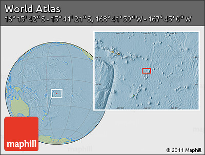 Savanna Style Location Map of the Area around 15° 58' 32" S, 168° 13' 29" W, hill shading