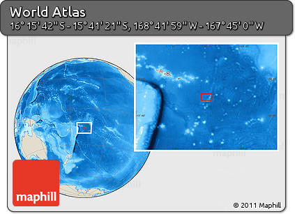 Shaded Relief Location Map of the Area around 15° 58' 32" S, 168° 13' 29" W