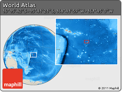Shaded Relief Location Map of the Area around 15° 58' 32" S, 168° 13' 29" W