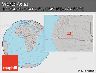 Gray Location Map of the Area around 15° 58' 32" S, 16° 13' 30" E
