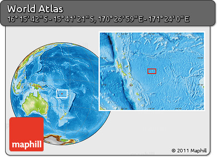 Physical Location Map of the Area around 15° 58' 32" S, 170° 55' 30" E