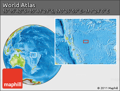 Physical Location Map of the Area around 15° 58' 32" S, 170° 55' 30" E